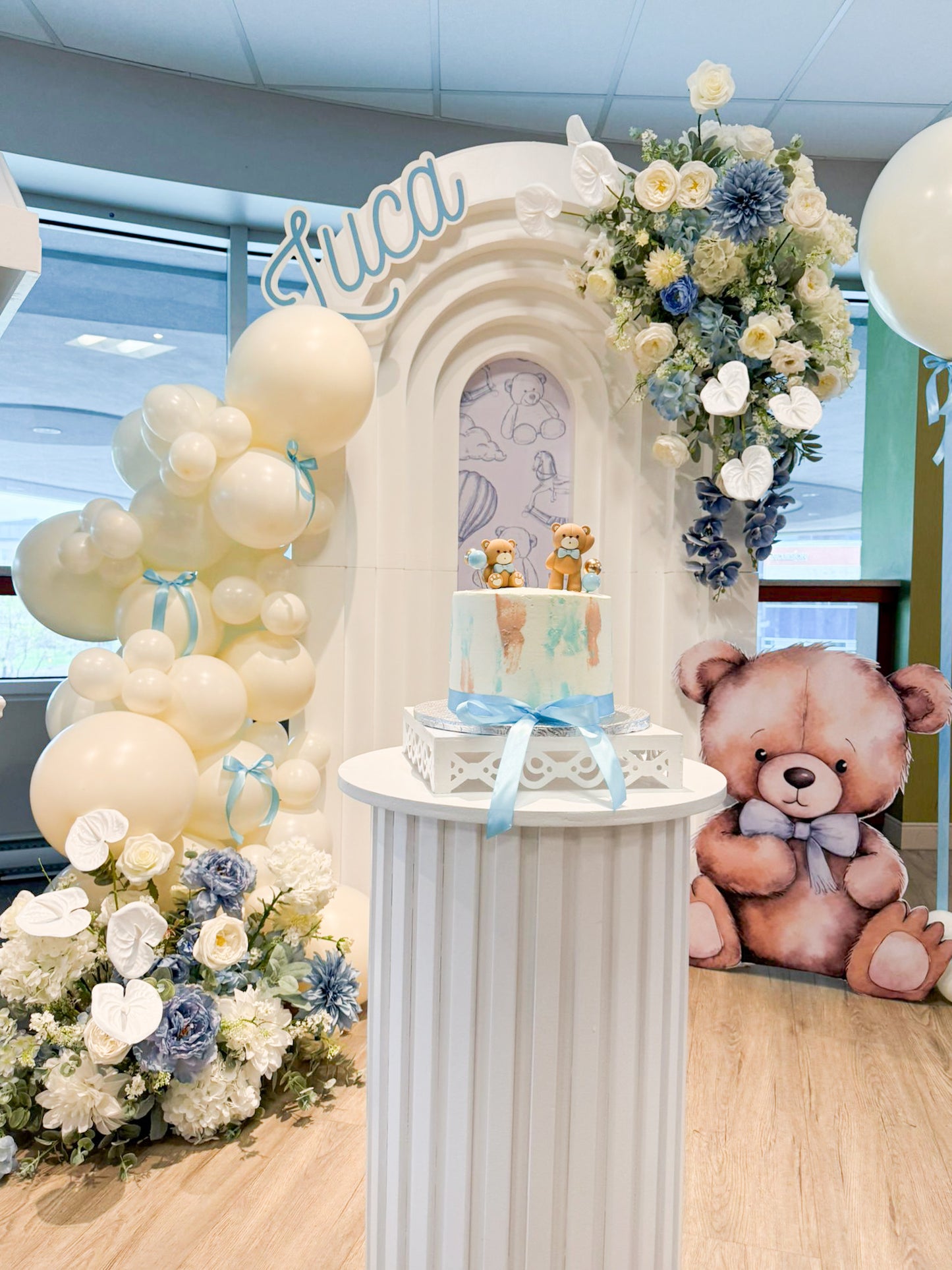 Baby Shower bleu & ivoire – Thème ourson pour Luca