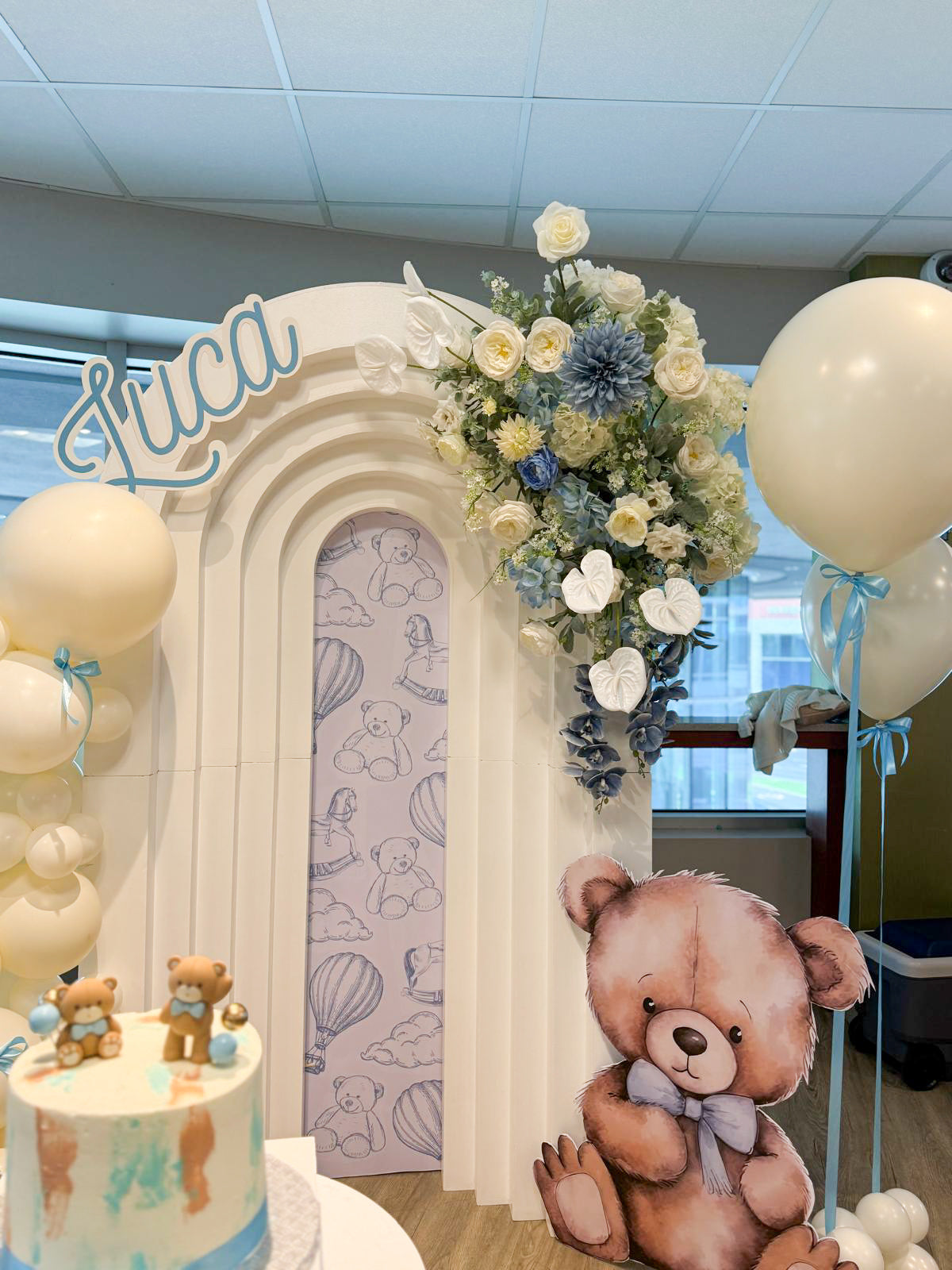 Baby Shower bleu & ivoire – Thème ourson pour Luca
